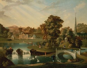 A View of Duncombe Park in North Yorkshire from Across the Lake by English School